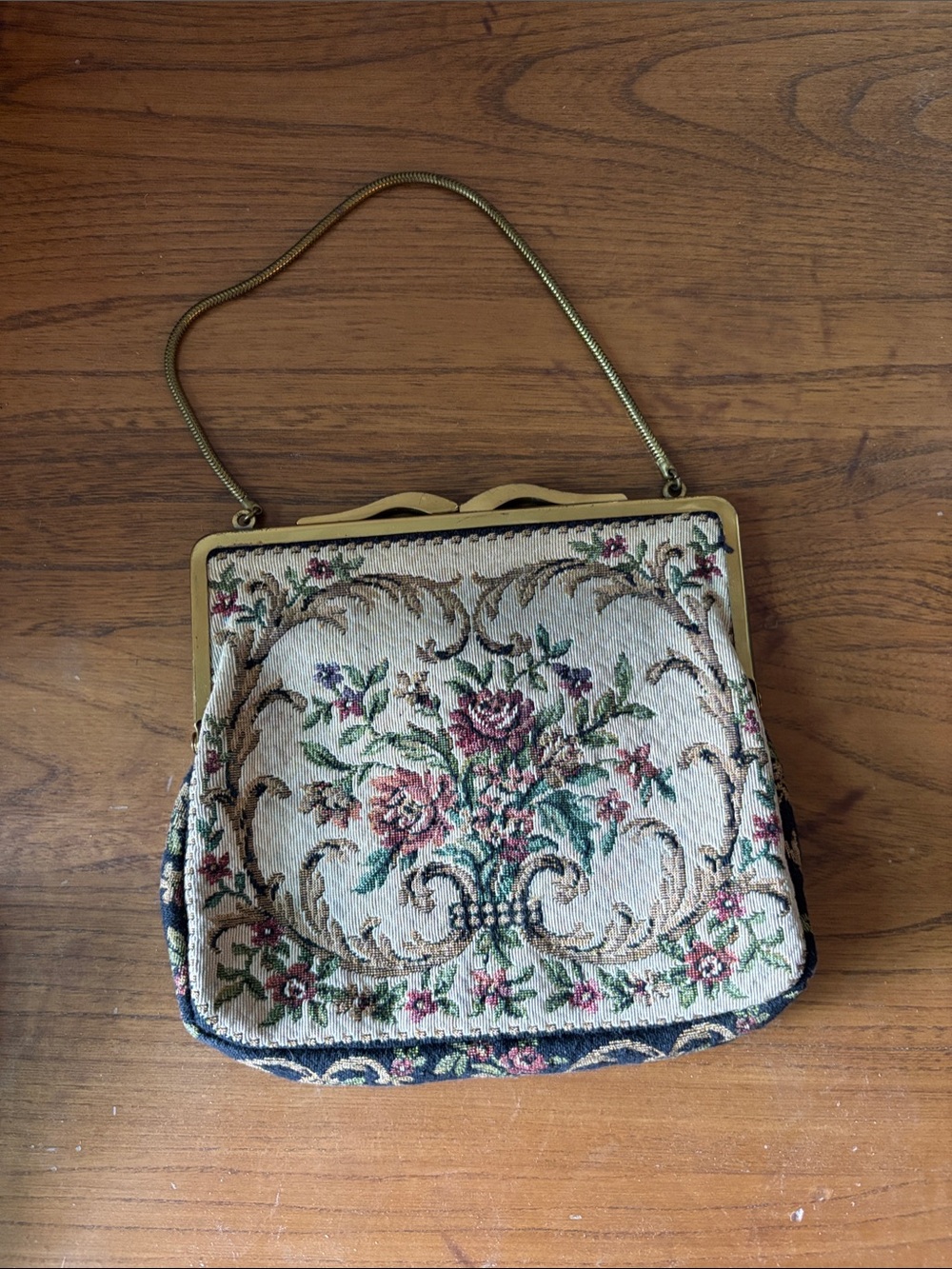 Vintage Floral Tapestry Frame Handbag with Hudson’s Bay Company tag inside